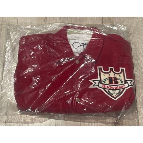 criper collections Other - Vintage Budweiser Wool Leather Varsity Jacket Men Large NIP Red
